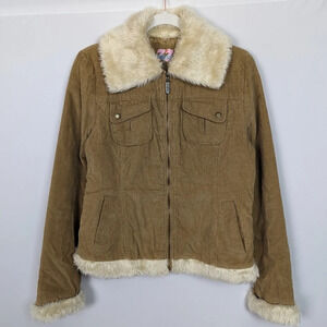 Vintage Y2K 90s Seventy Seven XL Sherpa Corduroy Jacket Coat Zip Up Penny Lane